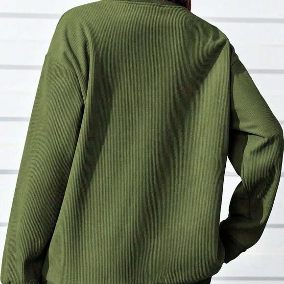 Army Green Casual Women's Christmas Slogan Graphic Sweatshirt - Picture 3 of 3